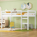 Solid Wooden, Rubber Wooden Twin Loft Bed with Ladder, Bed Platform of Strengthened Slats , White