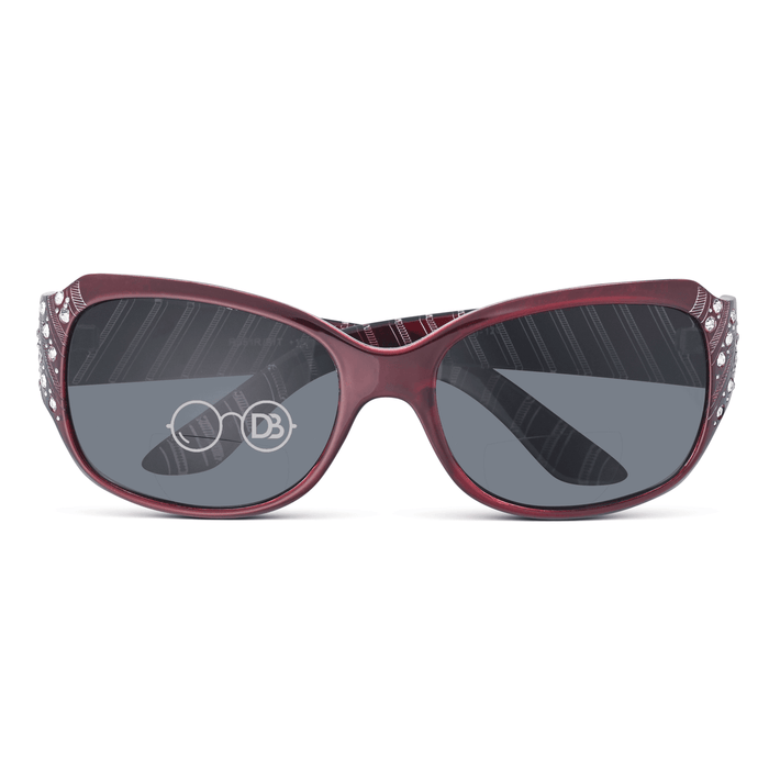 DebSpecs Sparkly Large Round Bifocal Sun Readers oc551rbf Lucious Red front folded view