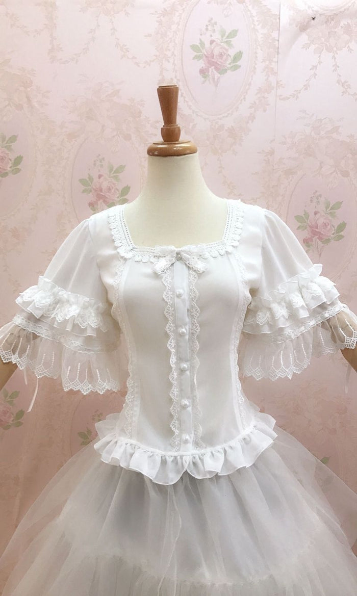 Square Neckline Butterfly Sleeve Blouse