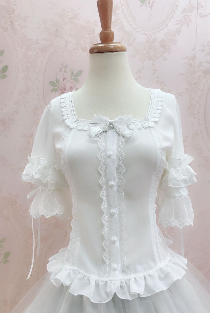 Square Neckline Butterfly Sleeve Blouse