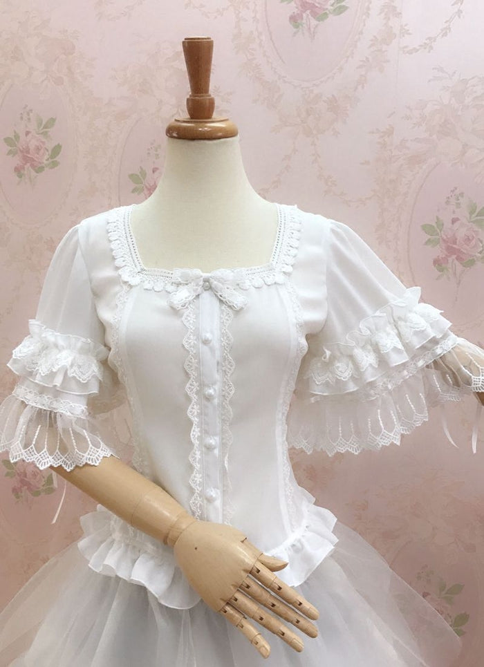 Square Neckline Butterfly Sleeve Blouse