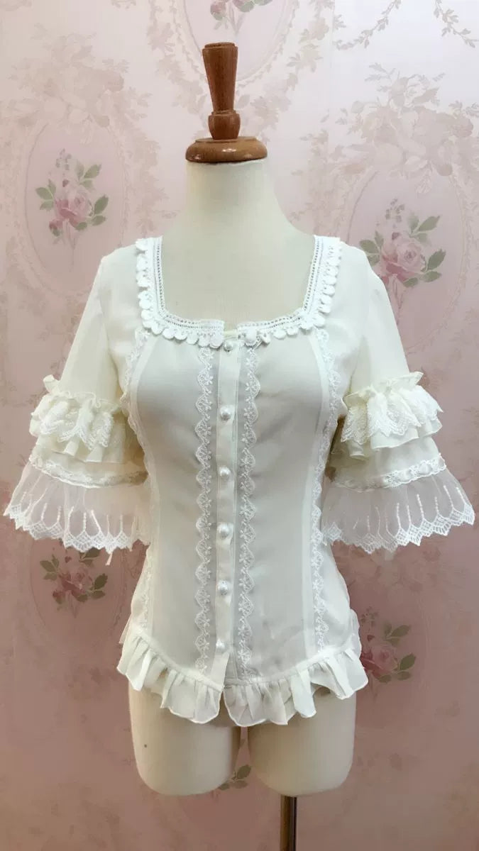 Square Neckline Butterfly Sleeve Blouse