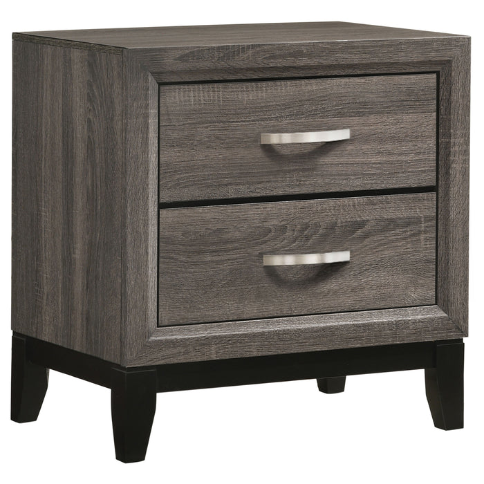 Stephan Grey Oak 2-Drawer Nightstand with Natural Oak Texture and Contemporary Grey Finish, MDF Construction, 24.75H x 23.5W x 16.25D