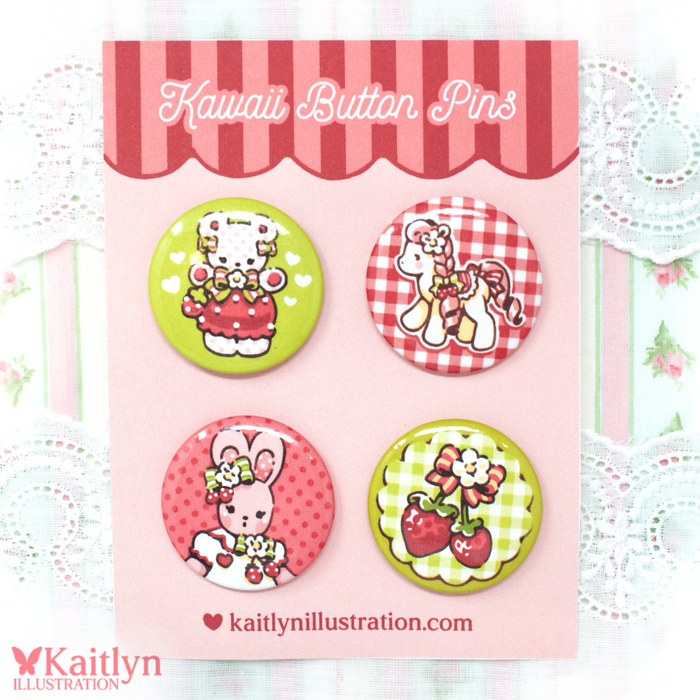 Strawberry Button Pin Set