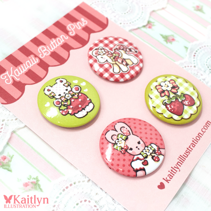 Strawberry Button Pin Set
