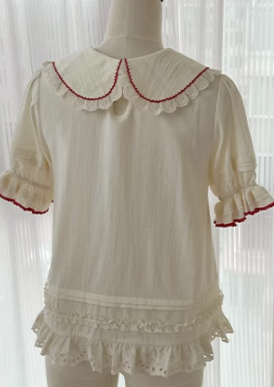 Strawberry Embroidery Short Sleeve Blouse