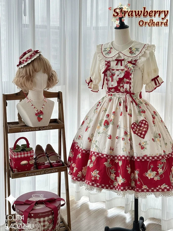 Strawberry Embroidery Short Sleeve Blouse