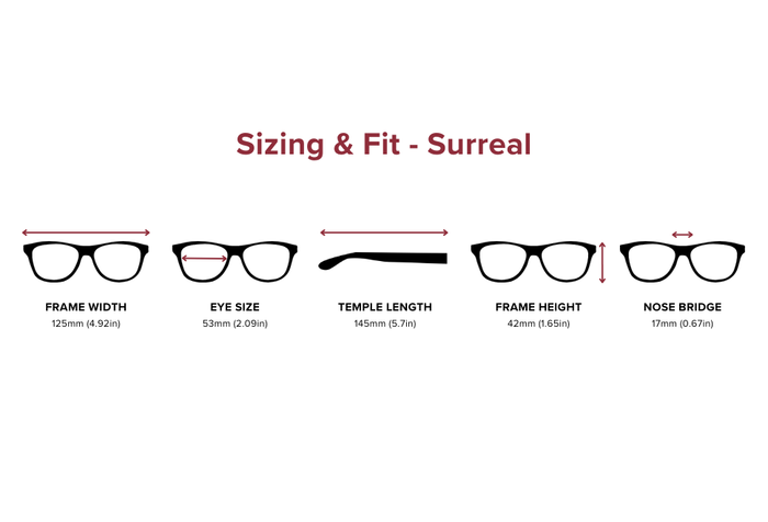 DebSpecs Medium Sizing Fit Info Surreal eyewear