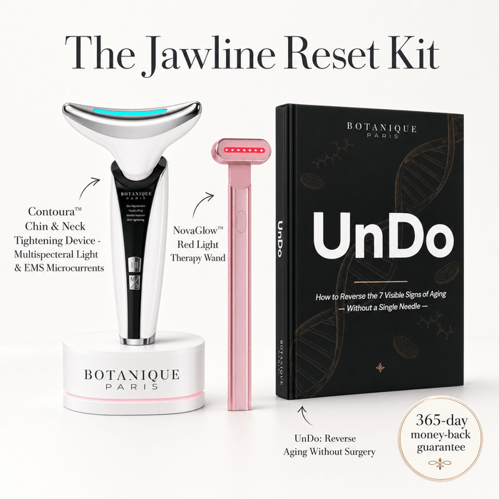 The Jawline Reset Kit (1x Contoura™ Chin & Neck Tightening Device - Multispecteral Light & EMS Microcurrents + 1x NovaGlow™ Red Light Therapy Wand + 1x UnDo: Reverse Aging Without Surgery) - Botanique Paris