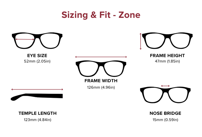 DebSpecs Large-size eyewear fit guide Zone