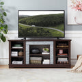 TV Media Stand with with Faux Stacked Stone Surround, Modern Entertainment Console with Open Storage Space, Cherry, 58.31'W*15.39'D*26.06'H