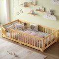 Twin Size Bed Floor Bed with Safety Guardrails and Door for Kids, Natural(Old SKU: W1580P154623)