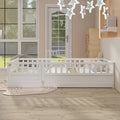 Twin Size Floor bed, integral construction with super high security barrier, door, children's floor bed frame, Montessori wooden children's floor bed, Support slat white(Patented model)