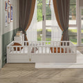 Twin Size Floor bed, integral construction with super high security barrier, door, children's floor bed frame, Montessori wooden children's floor bed, white(Patented model)