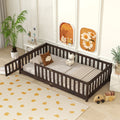 Twin Size Floor Bed with Fence and Door,Rubber Wood Floor Bed with Safety Guardrails,Espresso (Old Sku W504P286375)