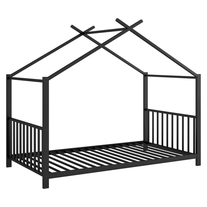 Twin Size Metal House Platform Bed, Black - Modern Minimalist Design with Durable Metal Frame and No Box Spring Needed