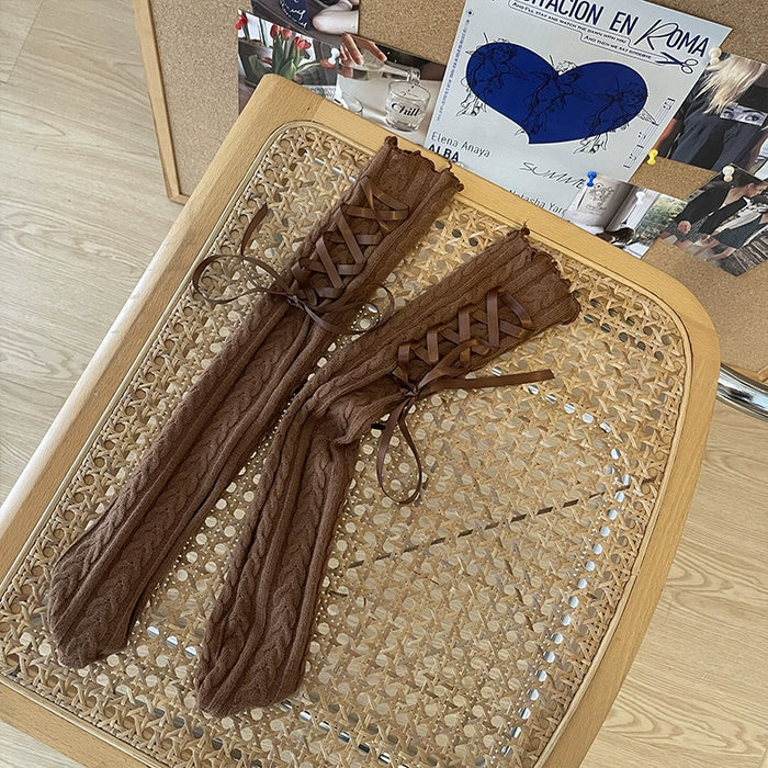 Twist Pattern Lace Up Crew Socks