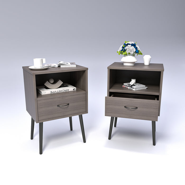 Two sets of Nightstand,modern style bedside table, With storage drawers and open wooden shelves, Suitable for living rooms, Bedrooms and small spaces. Decorative bedside tables in two sets, Easy to as
