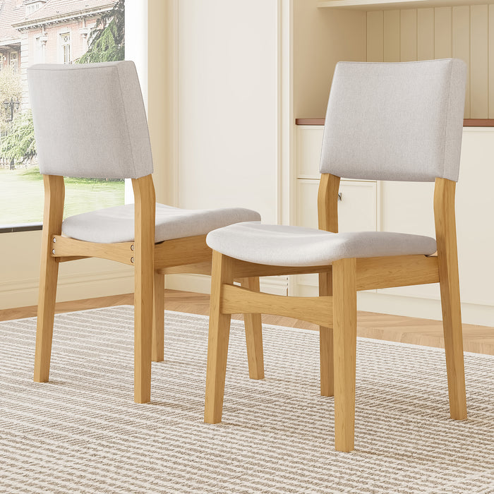 Upholstered Stackable Dining Chairs Set of 2 - Linen Fabric Seat & Backrest, Solid Wood Frame, Rustic Kitchen Chairs for Dining Room, Living Room, Natural