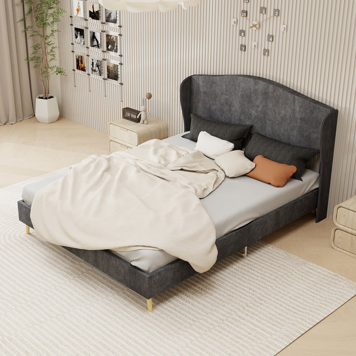Velvet upholstered bed - enhances the master bedroom with a luxurious and peaceful focus. The sturdy structure ensures peaceful sleep, blending luxury and comfort, queen size, color: gray
