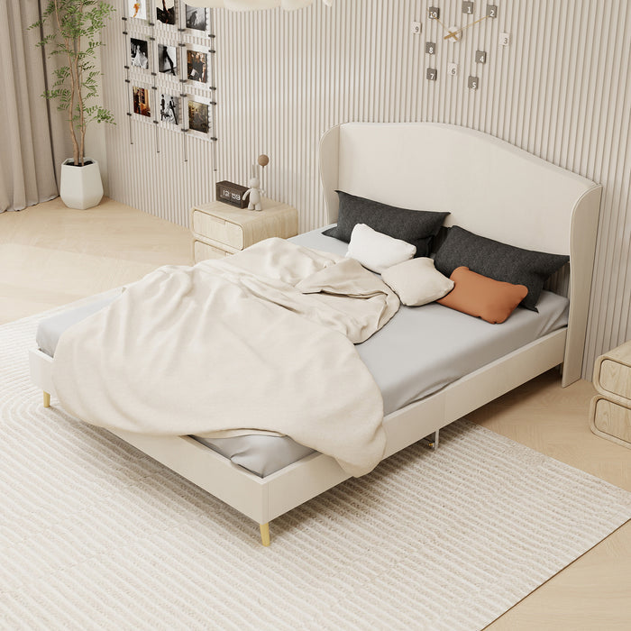 Velvet upholstered bed - enhances the master bedroom with a luxurious and peaceful focus. The sturdy structure ensures peaceful sleep, blending luxury and comfort into one, queen size, color: beige