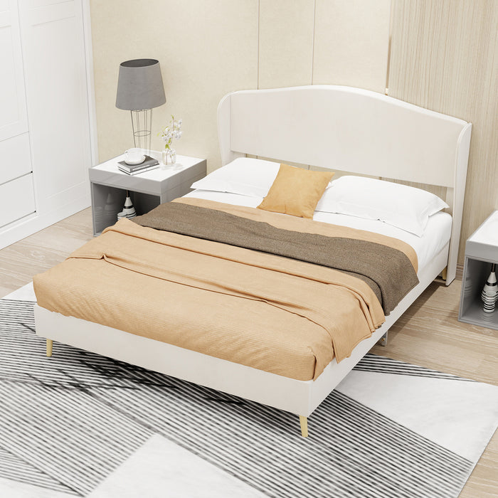 Velvet upholstered bed - enhances the master bedroom with a luxurious and peaceful focus. The sturdy structure ensures a peaceful sleep, blending luxury and comfort into one, full size, color: beige