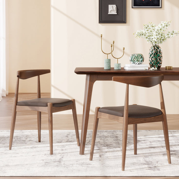 [Video] Set of 2 Rubberwood Dining Chairs, Ergonomic Backrest & Faux Leather Upholstery, Walnut+Brown