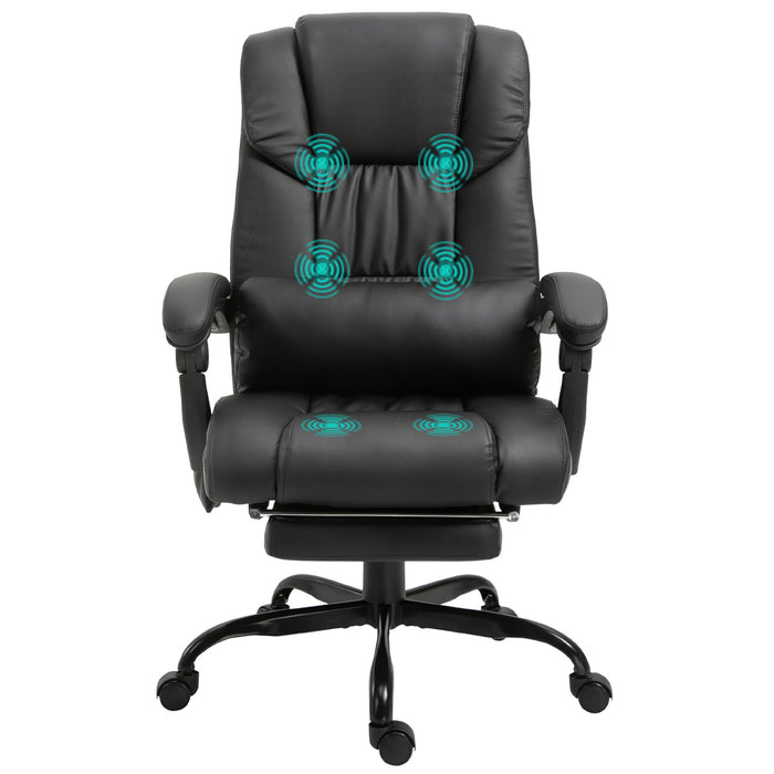 Vinsetto High Back Massage Office Chair with 6 Vibration Points, PU Leather Reclining Computer Chair, Ergonomic Office Chair with Footrest Adjustable Height and Remote, Black