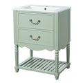 Vintage Elegant Wave Design 24'' Bathroom Vanity with Ceramic Sink, MDF & Solid Wood Cabinet, Two Drawers, Open Shelf