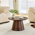 Walnut wood grain medium density fiberboard circular coffee table - diameter 23.6 inches, height 13.7 inches walnut wood grain veneer, exquisite texture, flexible adaptation to circular tabletop.