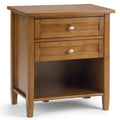 Warm Shaker Solid Wood 24 inch Wide Transitional Nightstand in Light Golden Brown with Two Drawers and Open Shelf
