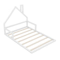 White Full Size Wood Floor Bed with House-shaped Headboard, Solid Pine Wood+MDF