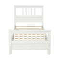 White Pine Wood Platform Bed with Paneled Headboard and Footboard, Twin Size, Solid Wood Frame with 10 Slats