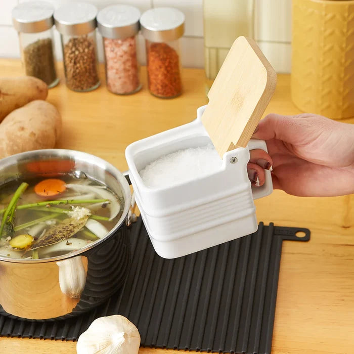 White Stoneware Salt Box