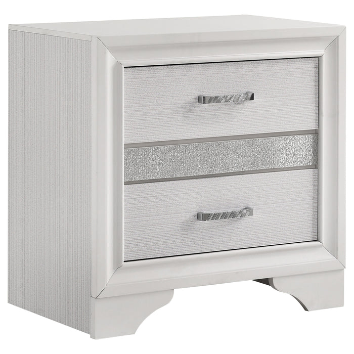 White Transitional 2-Drawer Nightstand with Hidden Jewelry Tray in Wood with Metallic Finish, 26in H x 26in W x 16.5in D