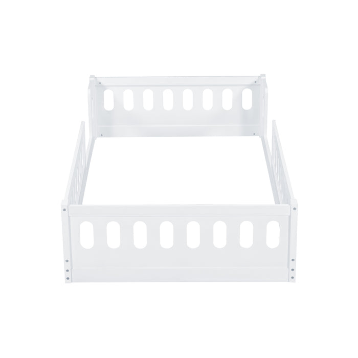 White Wood Twin Size Platform Bed with Guardrail, Solid Pine Wood+MDF, 77.3''L x 41.7''W x 15.6''H