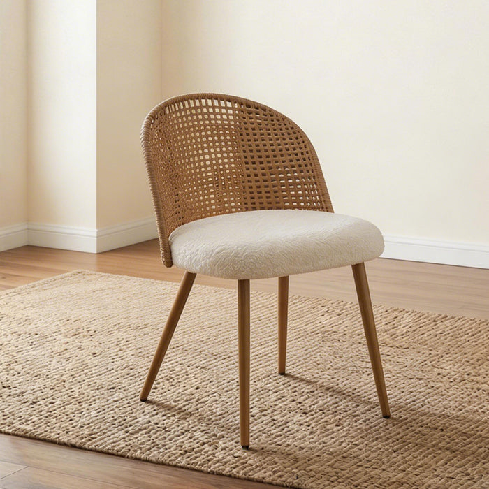 Wicker brown dining chair, double-seater set, modern dining chair, kitchen Bohemian style medieval-style soft beige sponge seat cushion