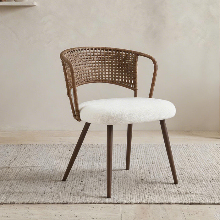 Wicker dining chairs - 2-piece set - Farmhouse soft cushioned cane back kitchen chair, sponge cushion, wing-back dining chair with metal legs, suitable for home and kitchen (dark brown)