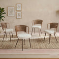 Wicker dining chairs - 4-piece set - Farmhouse soft padded cane back kitchen chair with sponge cushion, wing-back dining chair with metal legs, suitable for home and kitchen (dark brown)
