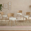 Wicker dining chairs - 4-piece set - Farmhouse soft padded cane back kitchen chair with sponge cushion, wing-back dining chair with metal legs, suitable for home and kitchen (brown)