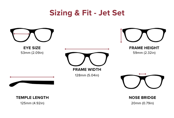 DebSpecs Large-size eyewear fit guide Jet Set