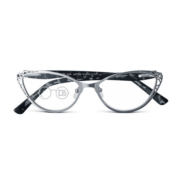 DebSpecs Womens Metal Cat Eye Readers ap2803clsp Silver front folded view