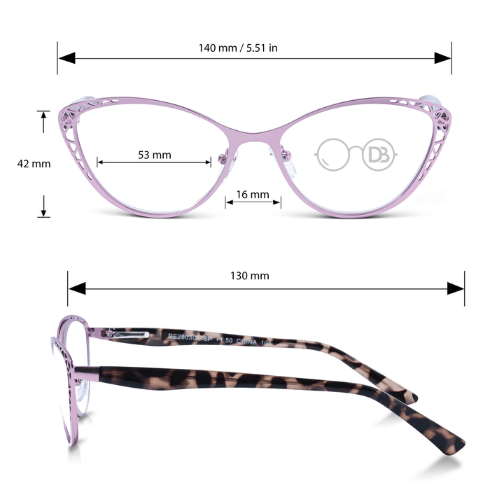 DebSpecs Womens Metal Cat Eye Readers ap2803clsp Lilac infographic
