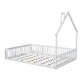 Wood Full Size House Platform Bed with Guardrail in White, Pine Wood + MDF, 78''L x 57''W x 64''H