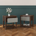 Wood Nightstand,Modern Nightstands with Drawer, Farmhouse Bedside Table for Bedroom Living Room,MP2(set of 2)  Walnut&Light Grey Color