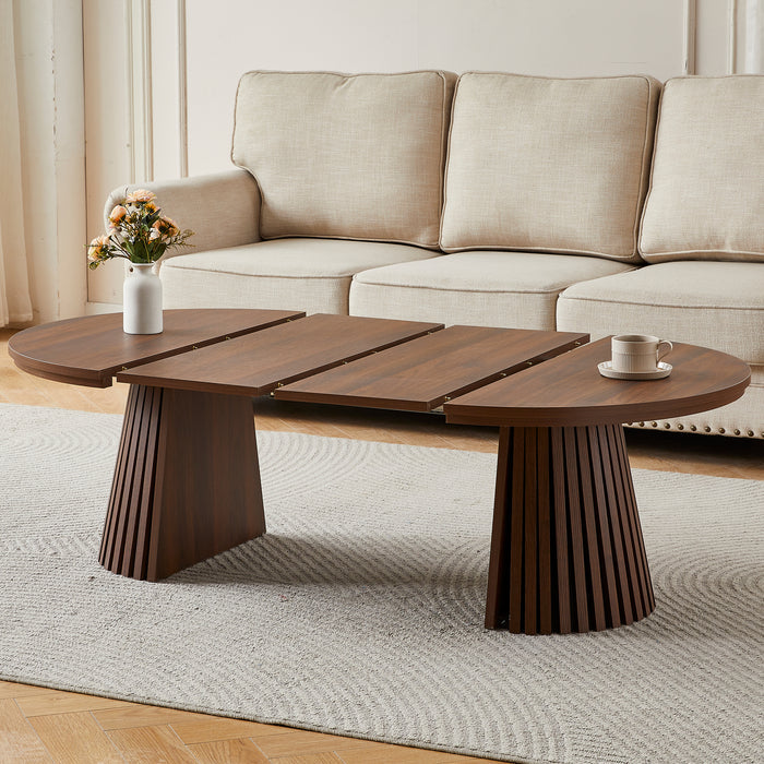 Wooden Round Wooden Coffee Table, Flexible and Extendable, Multi-functional and Space-saving, Fashionable Oval Design and Slatted Table Legs, Tea Table or Office Desk,  Modern Living Room Center Table