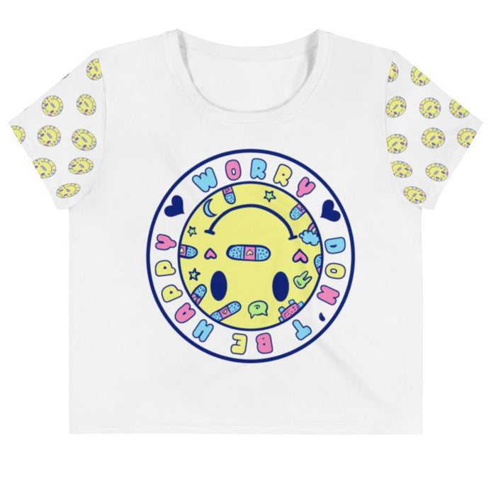 Worry, Don't Be Happy Crop Tee (White) - Lolita Collective