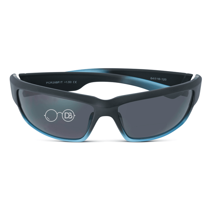 DebSpecs Wrap around Bifocal Reading Sunglasses ocr28bf Black And Blue front folded view