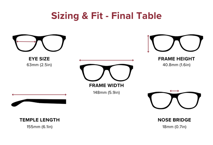 DebSpecs Large-size eyewear fit guide Final Table
