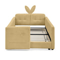 Yellow Boucle Twin Upholstered Platform Bed with Rabbit Ear Headboard, Safety Rail, and Storage Pocket